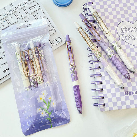 Purple Daisy Flower Gel Pen Set of 4