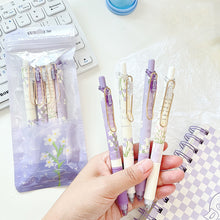 Purple Daisy Flower Gel Pen Set of 4