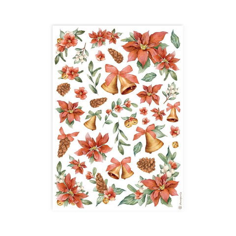 Holiday Poinsettia and Bells Rice Paper